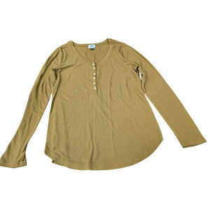 Y2k Ribbed Henley Button Vintage Old Navy Mustard Yellow Shirt Size XL